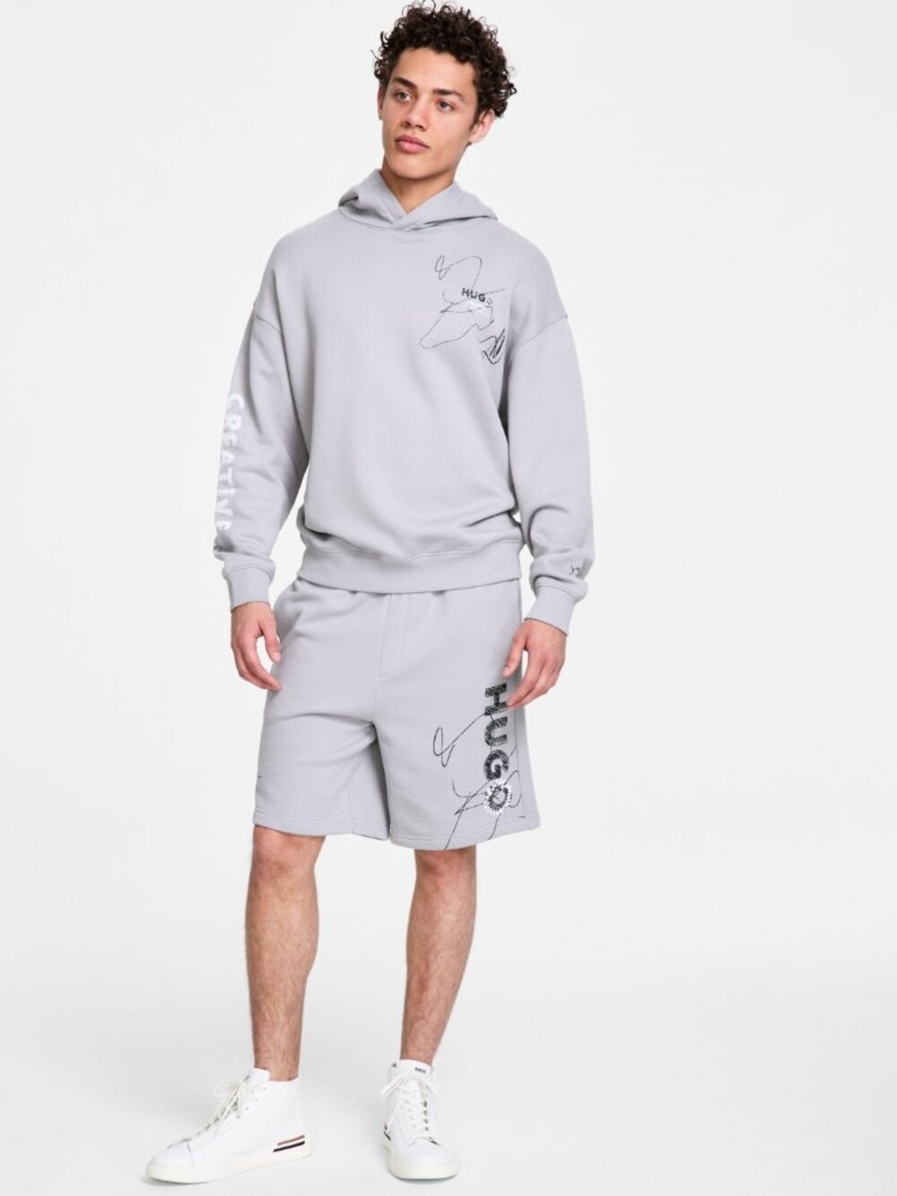 Hugo Boss Men's Nedimo Relaxed Fit Long Sleeve Logo Hoodie - Open Grey NWT - Picture 3 of 6